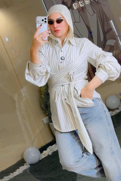 Wrap Stripe Poplin Shirt