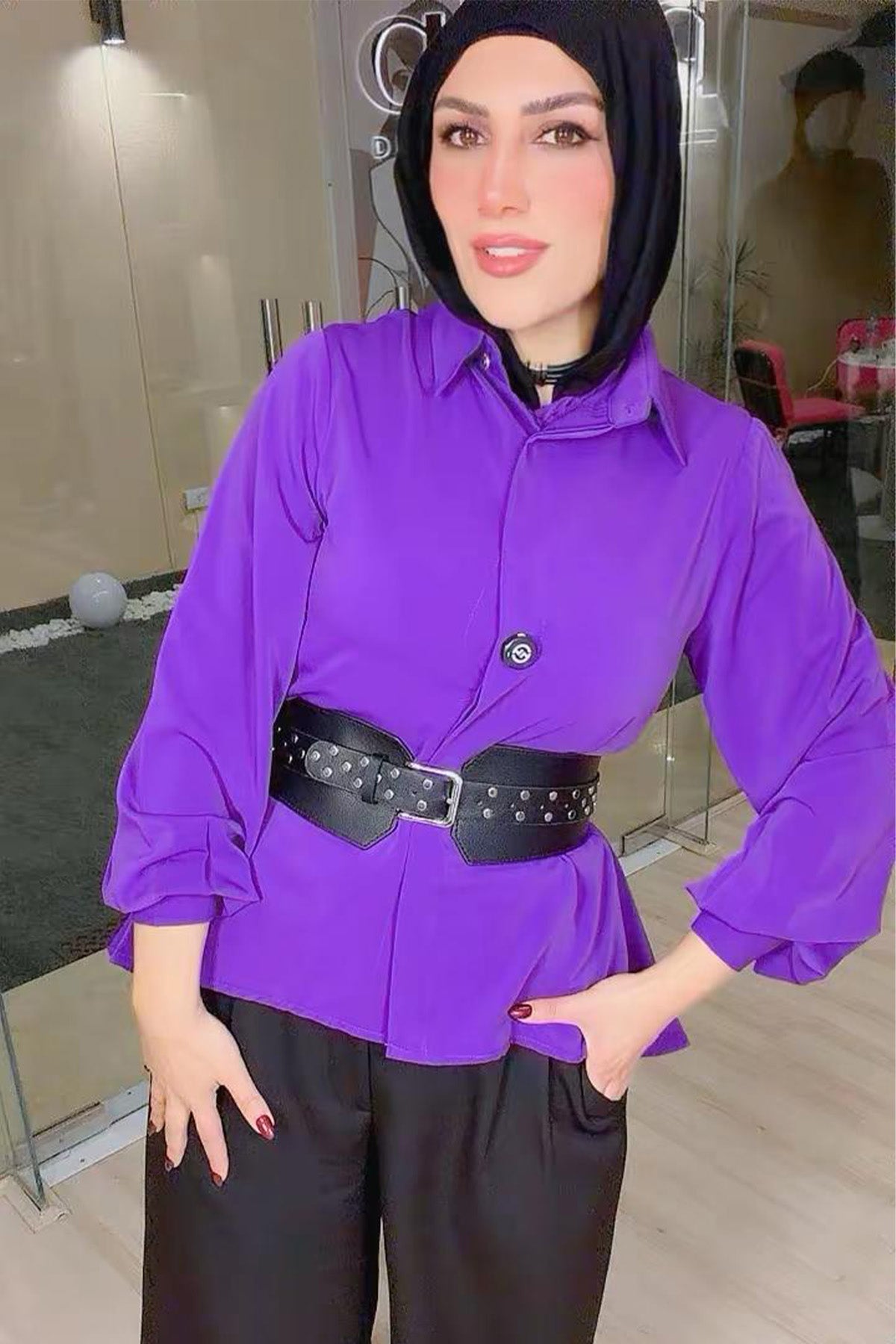 Vibrant Purple Peplum Blouse