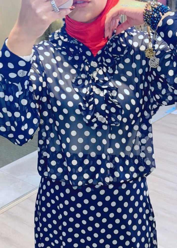 Navy Dot Chiffon Blouse