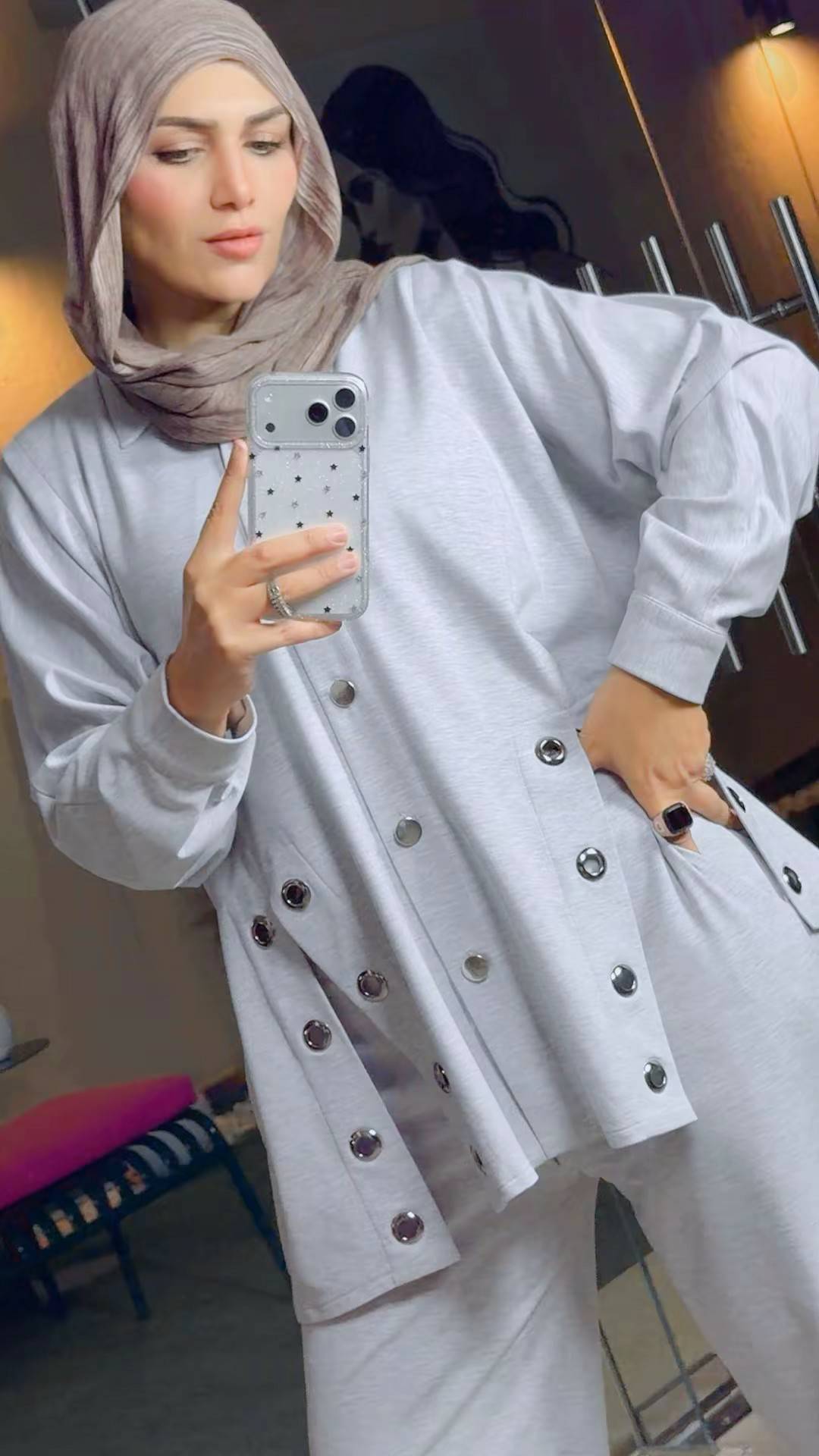 Silver Button Lace Set