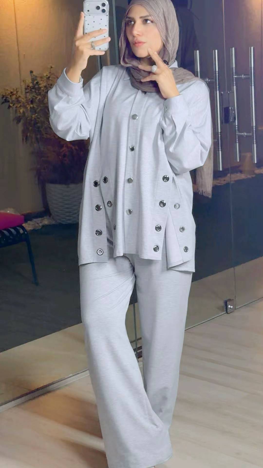 Silver Button Lace Set